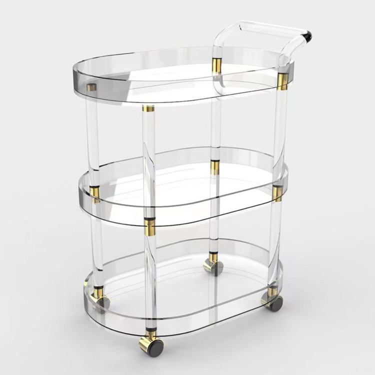 Factory Wholesales Acrylic Bar Wine Trolley Cart 3 Tier Acrylic Trolley Cart Acrylic Lucite Transparent Bar Cart