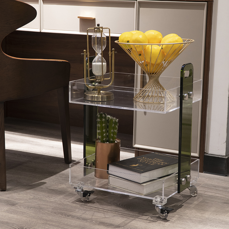 New Customized Assembly Rolling Clear Lucite Perspex Food Trolleys Acrylic Serving Bar Carts