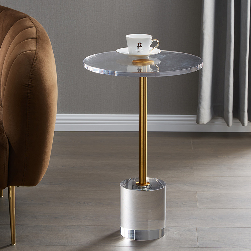 Modern Style Living Room Furniture Gold Luxury Round Small Transparent Coffee Table Clear Acrylic Side End Table