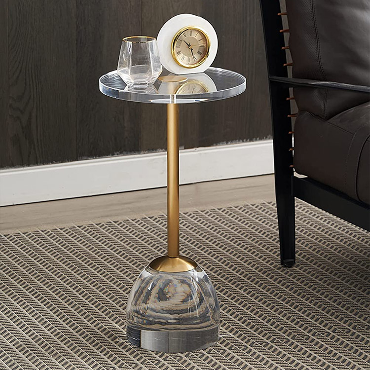 Modern Style Living Room Furniture Gold Luxury Round Small Transparent Coffee Table Clear Acrylic Side End Table
