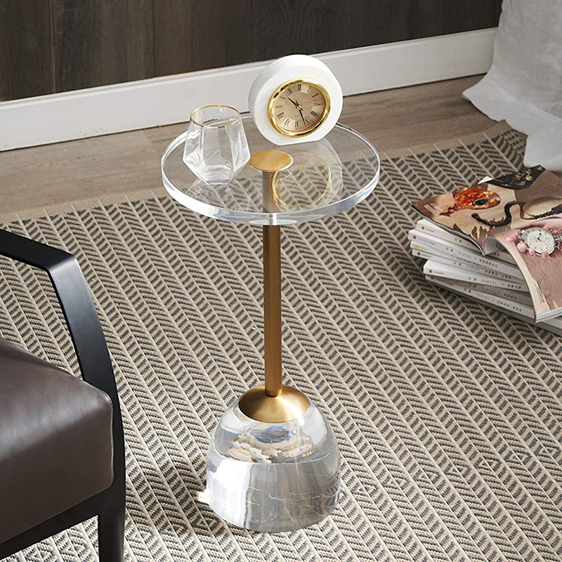 Modern Style Living Room Furniture Gold Luxury Round Small Transparent Coffee Table Clear Acrylic Side End Table