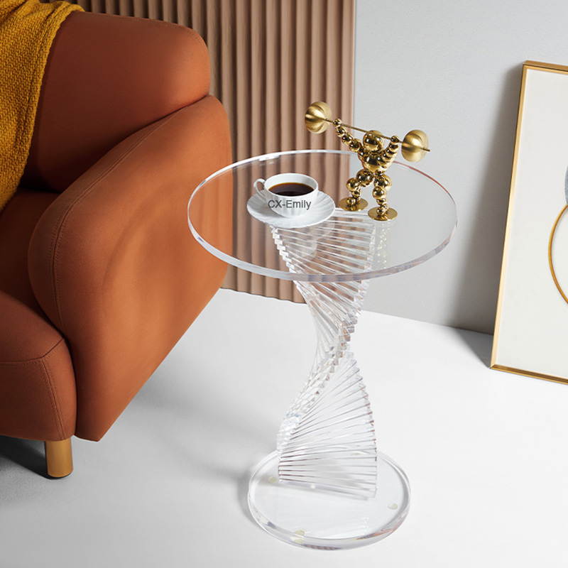 Modern Style Living Room Furniture Gold Luxury Round Small Transparent Coffee Table Clear Acrylic Side End Table