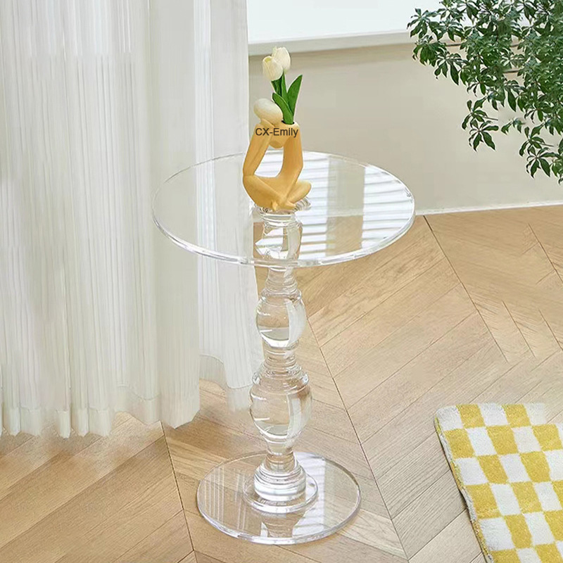 Nordic Ins Style Acrylic Round Coffee Table Small Clear Acrylic Side End Table For Living Room