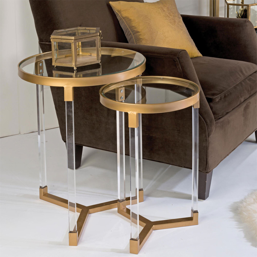 Wholesale Acrylic Durable Glass Table Round Shape Acrylic Gold Console Coffee Table