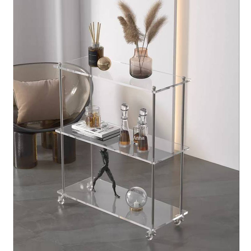 Clear Lucite Home Furniture Bar Usage Bedside Table Cart 3 Tier Rolling Acrylic Serving Trolley For Hotel