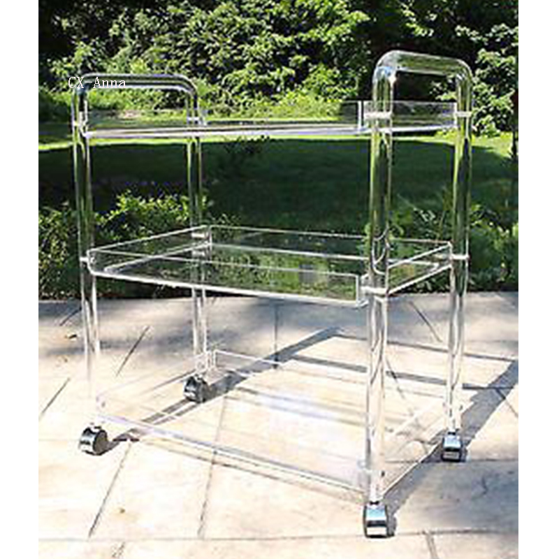 Easy Assembly Hotel Household Bathroom Kitchen Trolley With Wheel Clear Acrylic Trolley Serving Bar Cart With Wheels For Hotel