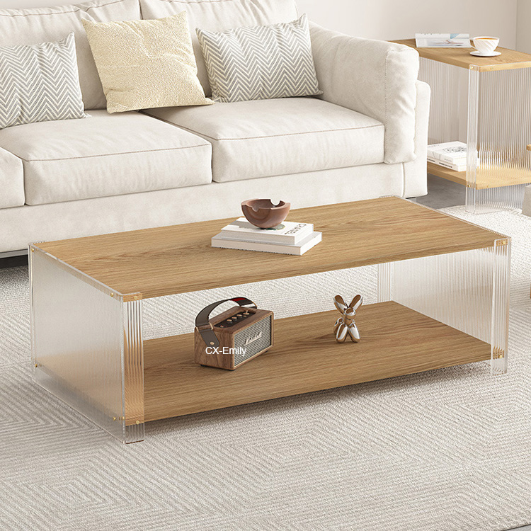 Nordic Living Room Furniture Simple Original Wood Color Coffee Table Modern Luxury Acrylic Wooden Side Table