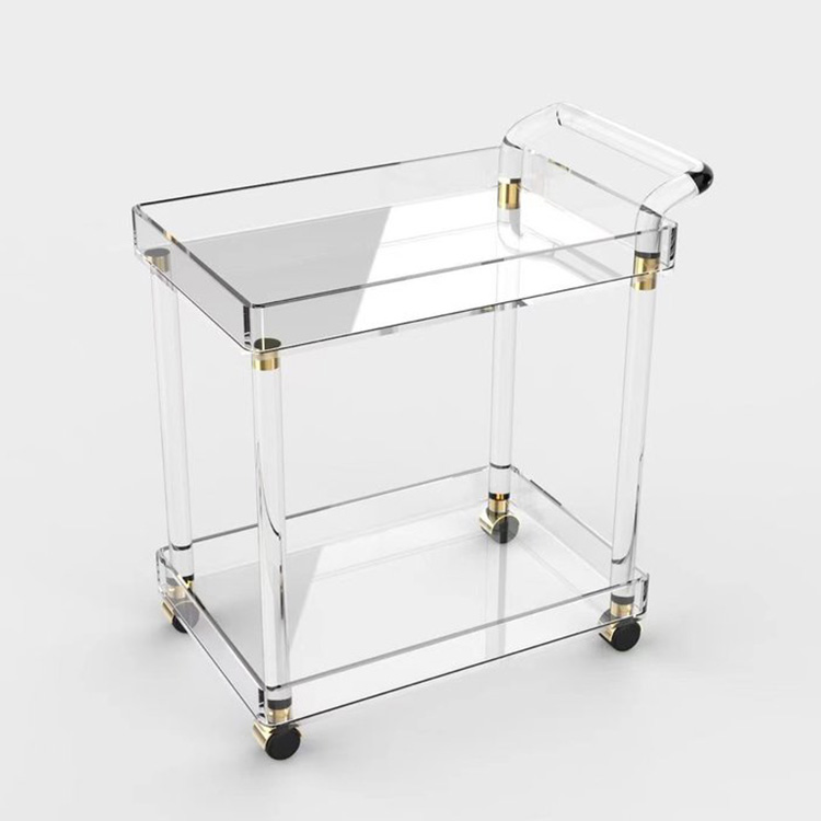 Easy Assembly Saudi Arabia Stable Quality 2 Tier Rolling Bar Cart Acrylic Lucite Trolley Bar Cart