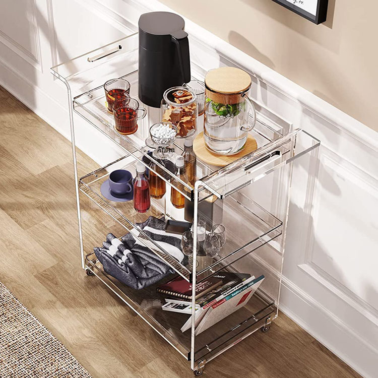 China Factory Luxury Acrylic Mobile Bar Cart Food Trolley Cart For Sale