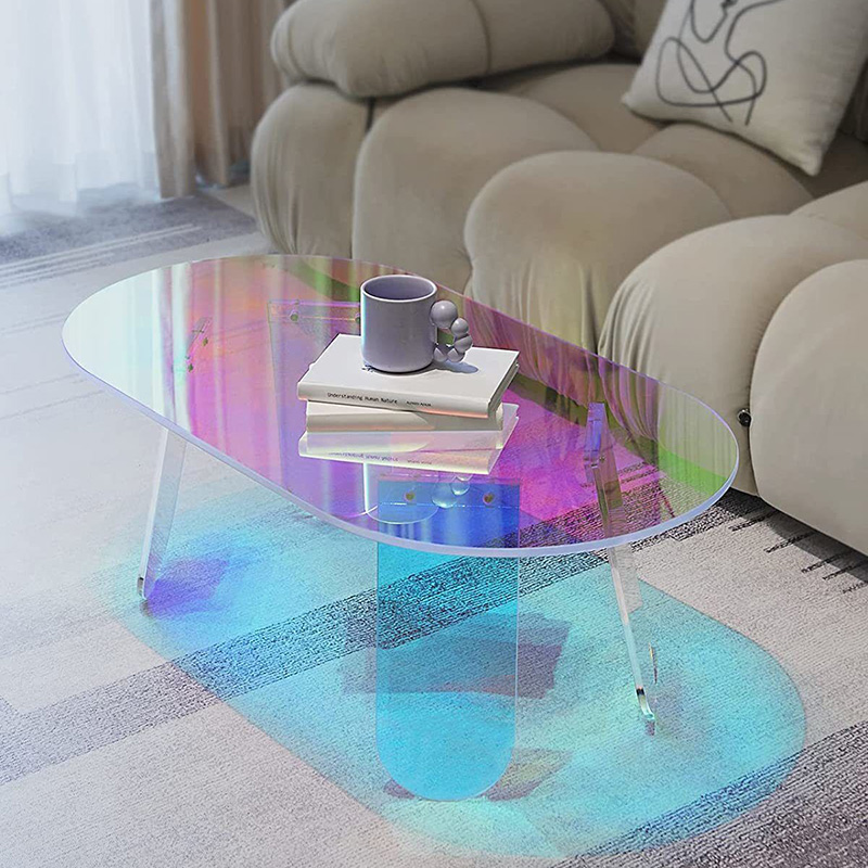 Modern Furniture Rainbow Acrylic Round Side Table Coffee Table Iridescent Color Coffee Table