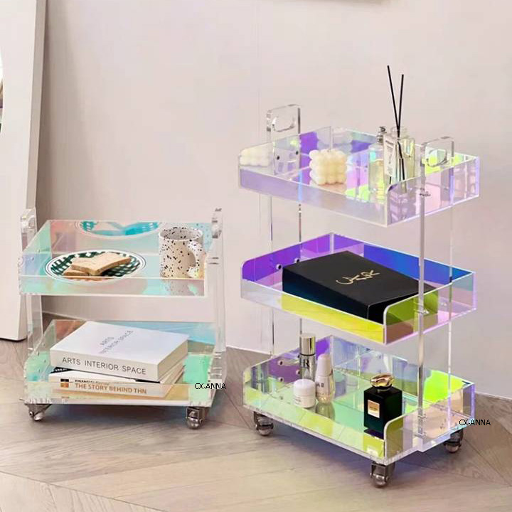 Hotel Furniture Luggage Housekeeping Cleaning Room Service Rainbow Acrylic Trolley Bar Cart Acrylic Hotel Trolley