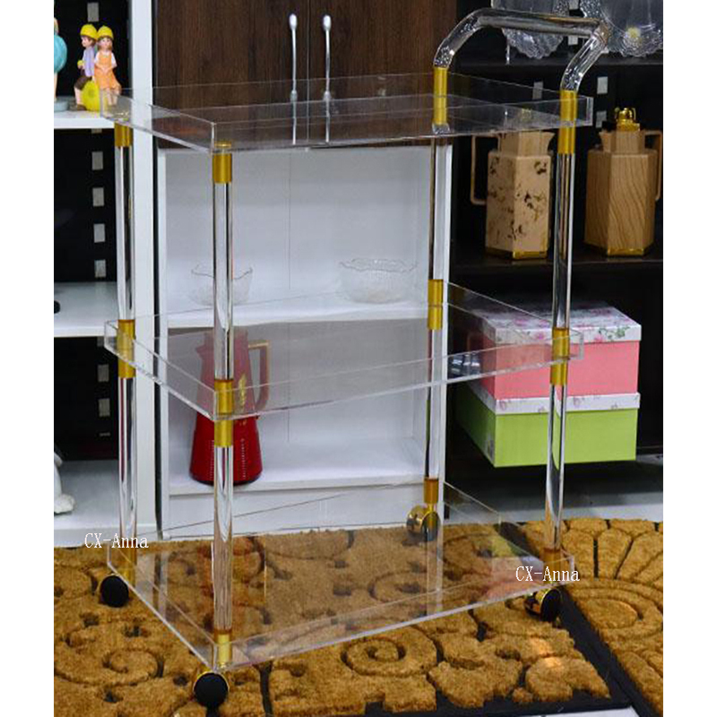 Hot Selling Kuwait Stable Quality 3-tier Lucite Clear Acrylic Trolley Serving Bar Cart For Hotel And Home