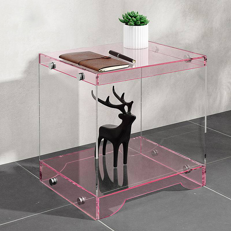 Modern Design New Assembly 2 Trays Clear Plastic Acrylic Nightstand Bedside Table