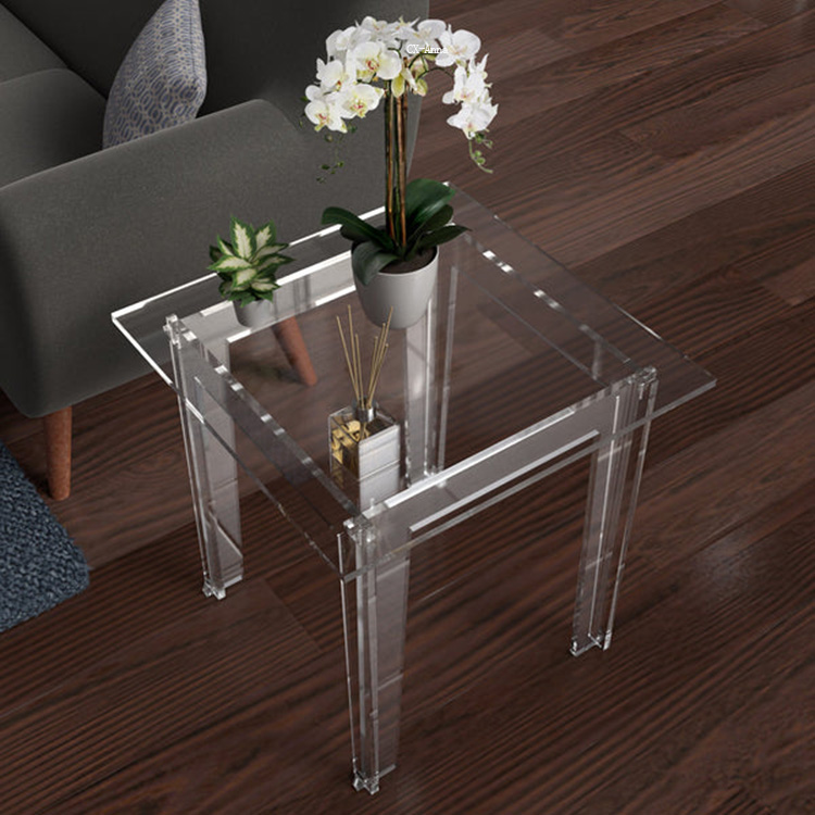 Wholesale Modern Design Square Acrylic Center Side Table Clear Coffee Table Set