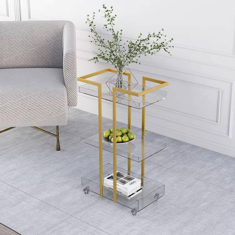 Factory Custom Clear 3 Tier Lucite Rolling Drinks Acrylic Serving Trolley Table