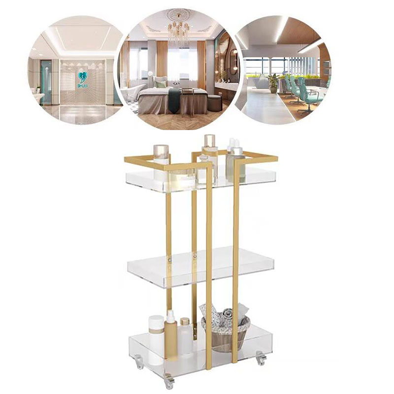 Hot Selling 3 Tier Luxury Beauty Spa Bar Cart Clear Acrylic Trolley