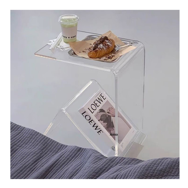 Clear Acrylic Side Table With Magazine Rack