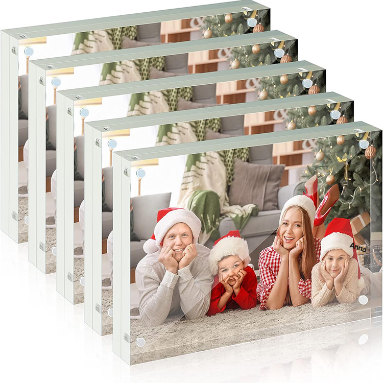 Free Stand Clear Acrylic Cylinder Picture Frame Double sided Magnet Photo Frame Desktop Display