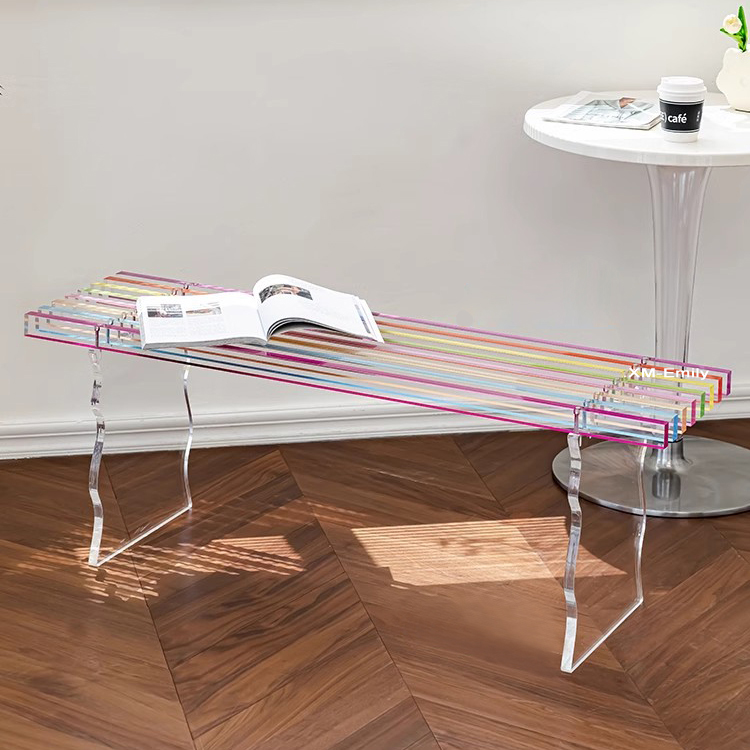 Custom New Creative Rainbow Bench Home Door Shoe Changing Stool Dressing Room Acrylic Indoor Bench