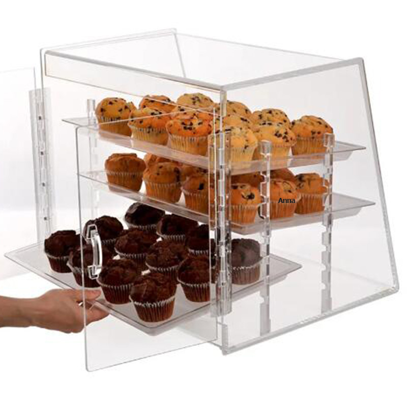 Acrylic 3 Tier Baker Clear Pastry Display Cabinet Cookie Bakery Cupcake Display Case With Tray
