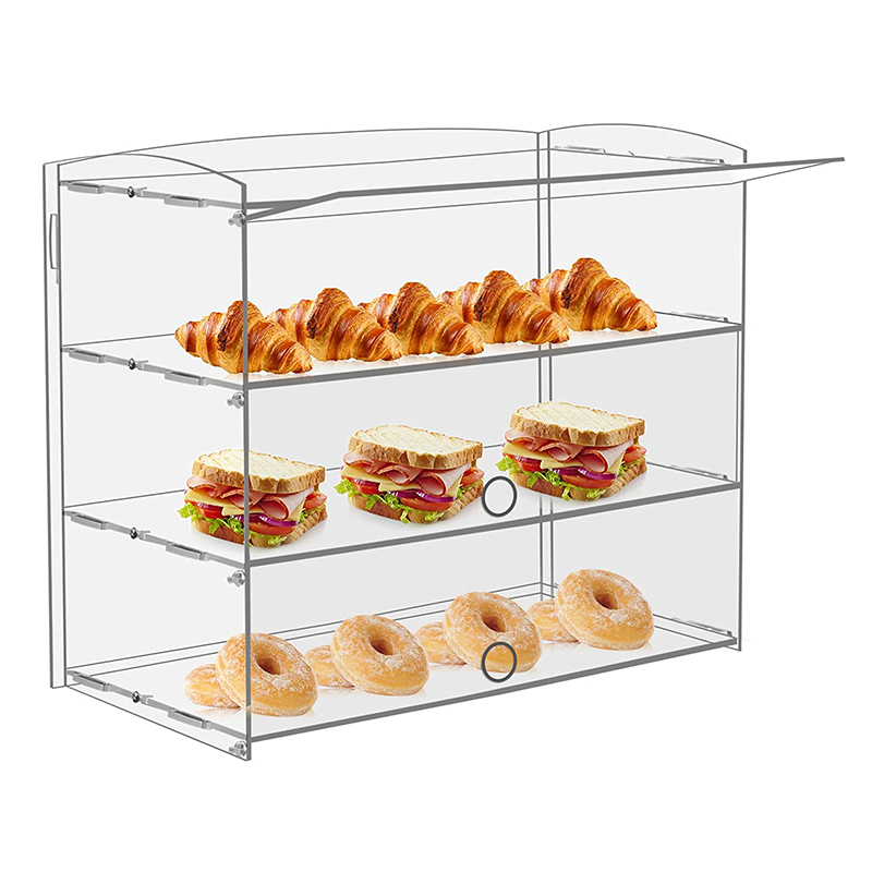 Custom 3-Tier Pastry Display Case Bread Rack Clear Acrylic Cake Bakery Display Case