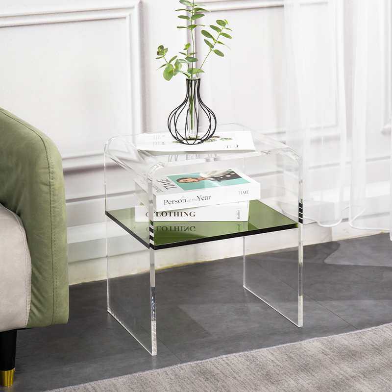 Custom Living Room Sofa Side Table U-Shaped Magazine Rack Clear Acrylic Bedside Table