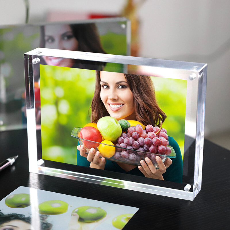 Custom Sizes Double Sided Rectangle Clear Picture Block Transparent Magnetic Acrylic Photo Frame