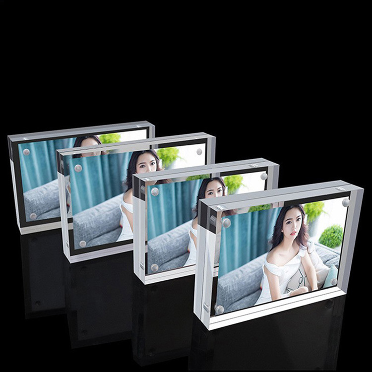 Free Stand Clear Acrylic Cylinder Picture Frame Double Sided Magnet Photo Frame Desktop Display