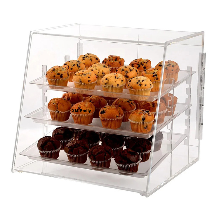 Factory Wholesale 3 Layers Bread Cake Display Box Acrylic Food Display Case