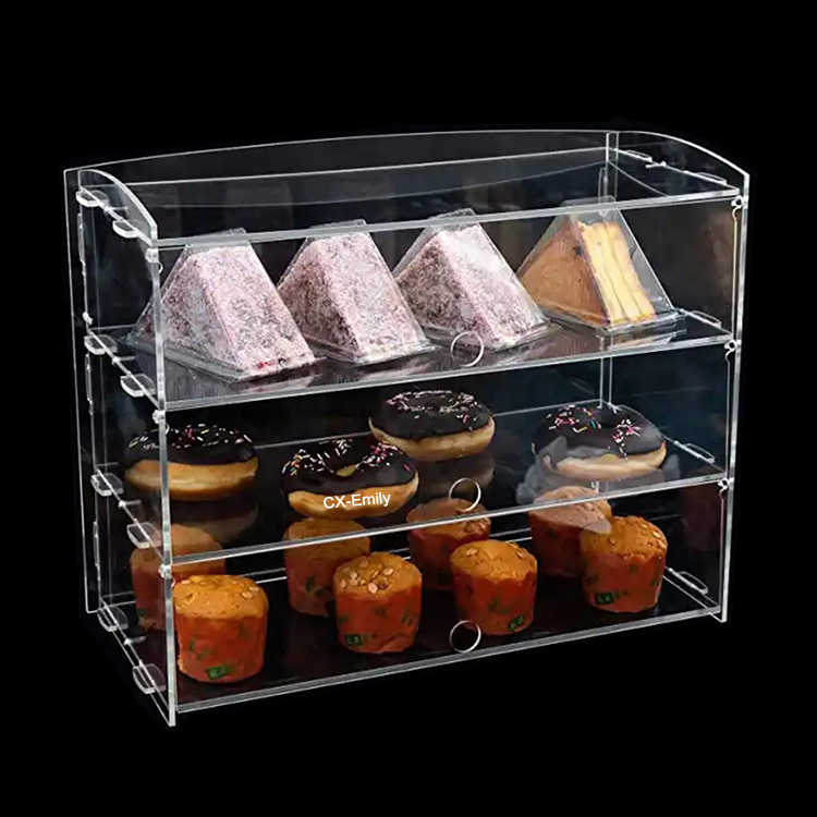 Free Design Food Shop Counter Top Clear Acrylic Bread Display Retail Bakery Cake Display Case