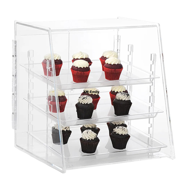 3 Tier Clear Acrylic Pastry Display Cabinet Cookie Bakery Cupcake Display Case With Tray