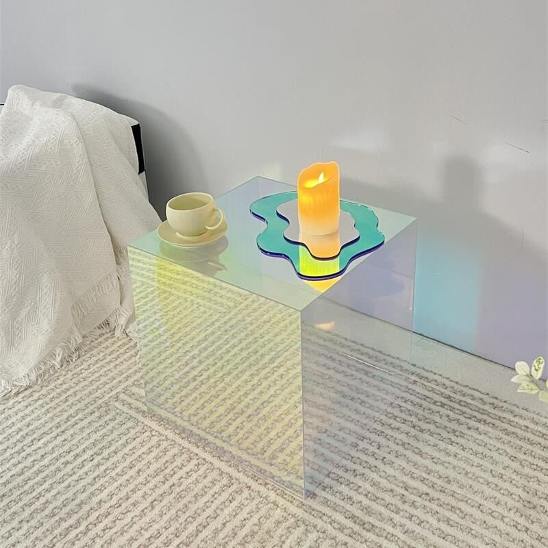 Modern  Iridescent Acrylic Side Table Rainbow coffee table For Living Room