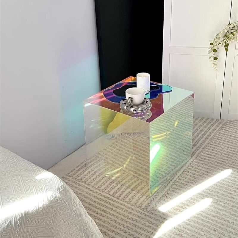 New style clear rainbow acrylic furniture square iridescent acrylic coffee table