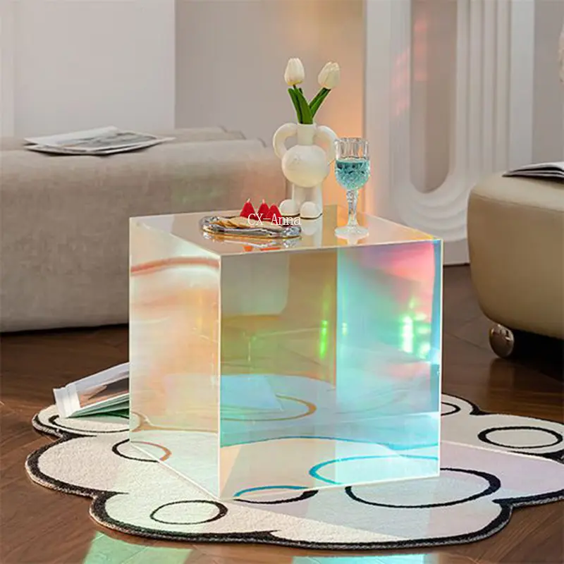 Living room Square colorful Rainbow Bedside Table Acrylic Colorful Coffee Table For Home Decor