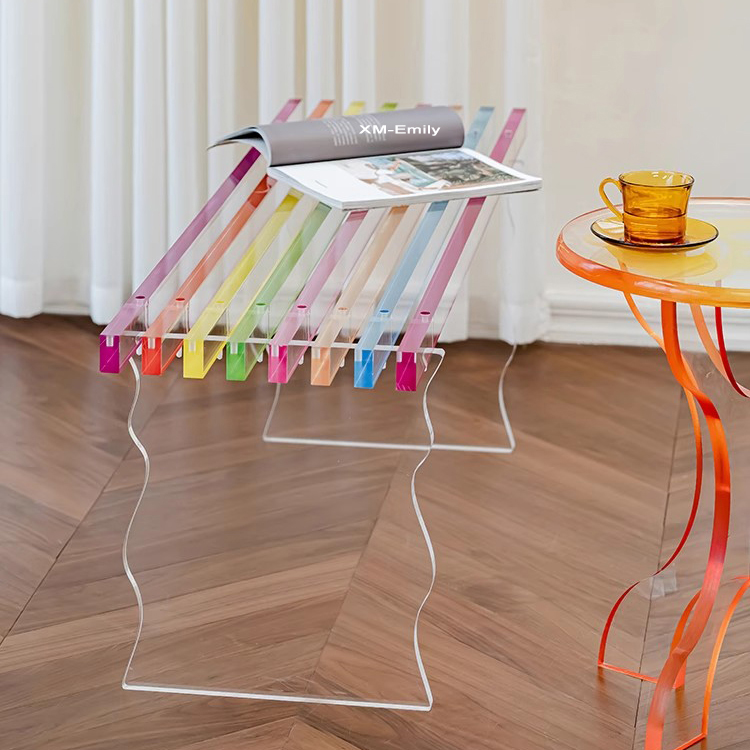 Custom New Creative Rainbow Bench Home Door Shoe Changing Stool Clothing Store Acrylic Rest Chair