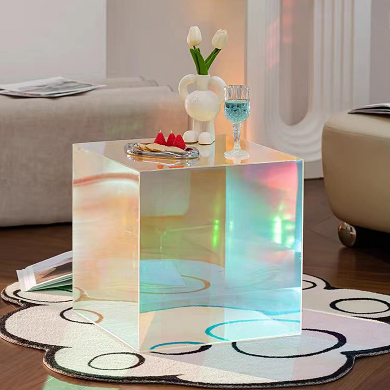 New Design Clear Rainbow Acrylic Table Rainbow Furniture Side Table Acrylic Iridescent Coffee Table