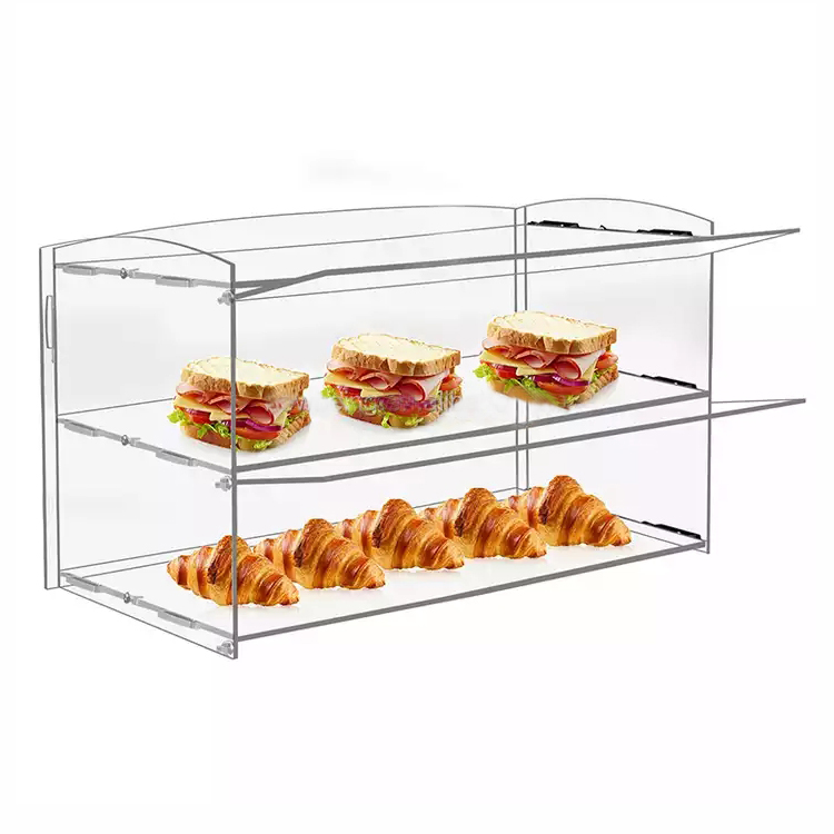 2-Tier Acrylic Bread Box Clear Acrylic Pastry Display Case Commercial Countertop Bakery Display Case