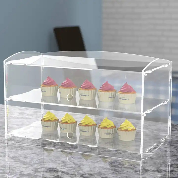 2-Tier Acrylic Bread Box Clear Acrylic Pastry Display Case Commercial Countertop Bakery Display Case