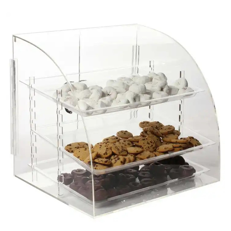 3-Tier Clear Acrylic Bread Display Box 3 Tray Commercial Countertop Bakery Pastry Display Case