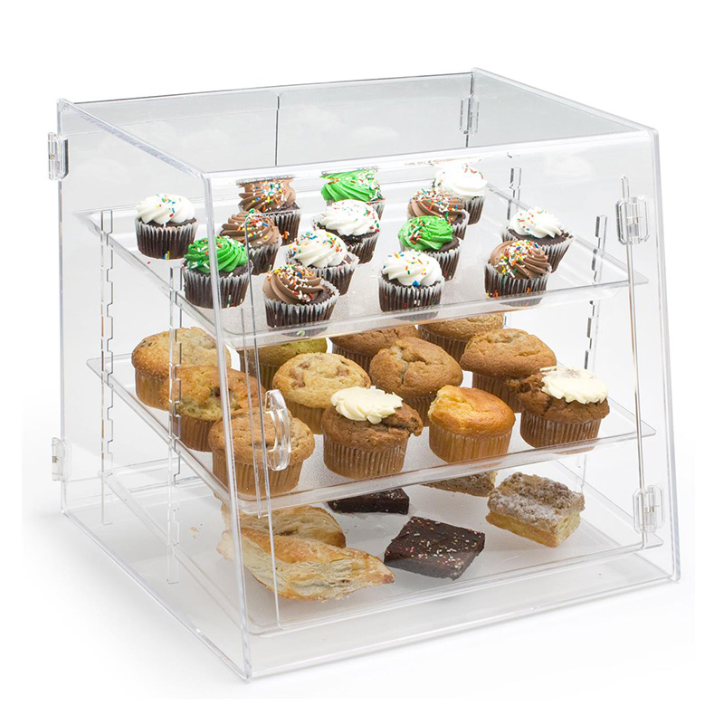 Custom Clear Pastry Donut Display Case Acrylic Countertop Bakery Display Case With 3 Removable Trays