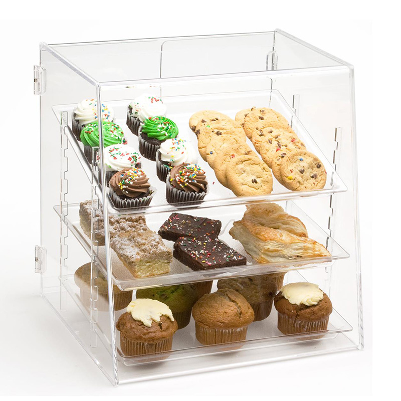 Commercial Acrylic Food Display Case 3 Layer Clear Acrylic Bakery Pastry Display Case