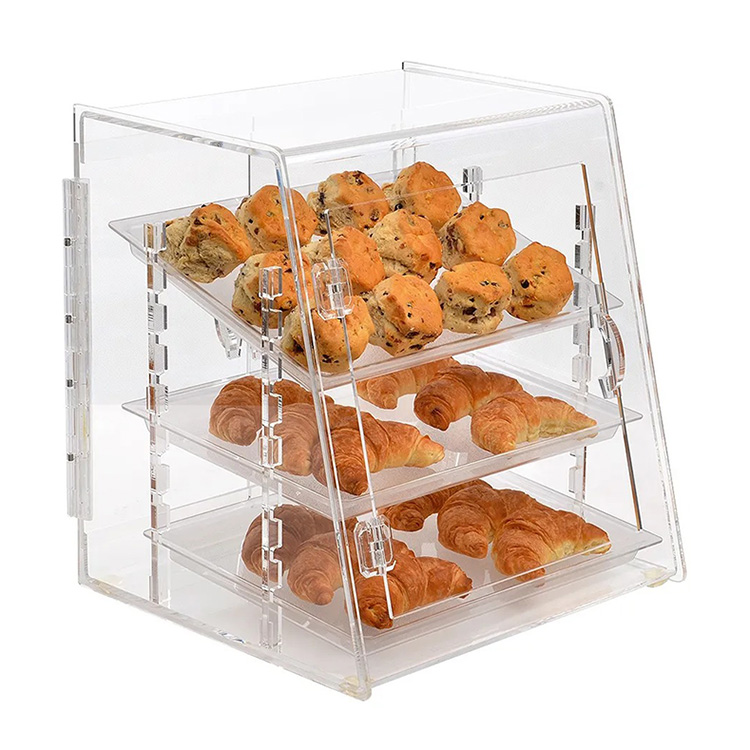 Factory Direct Sales Countertop 3 Trays Acrylic Bakery Pastry Display Case Clear Acrylic Cake Display Cabinet