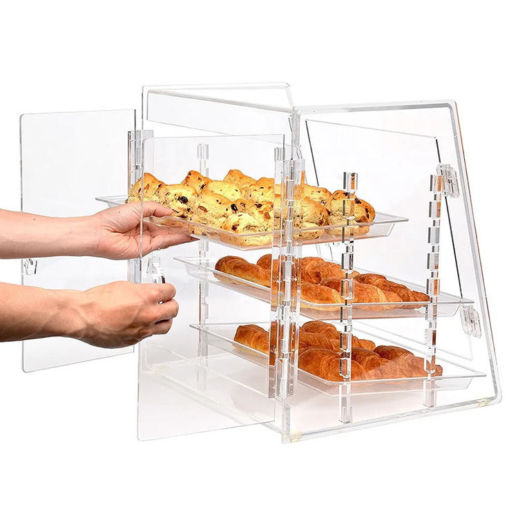 Factory Direct Sales Countertop 3 Trays Acrylic Bakery Pastry Display Case Clear Acrylic Cake Display Cabinet