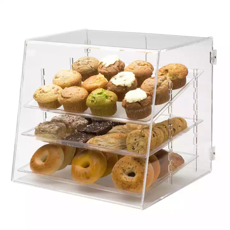 Factory Direct Sales Countertop 3 Trays Acrylic Bakery Pastry Display Case Clear Acrylic Cake Display Cabinet