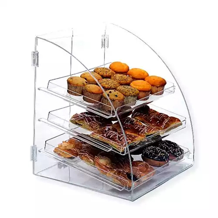 Free Design Food Shop Countertop Clear Acrylic Bread Display Cabinet 3 Trays Bakery Cake Display Case