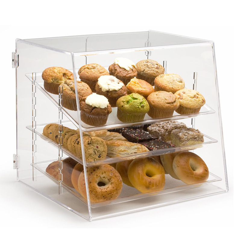 Free Design Food Shop Countertop Clear Acrylic Bread Display Cabinet 3 Trays Bakery Cake Display Case