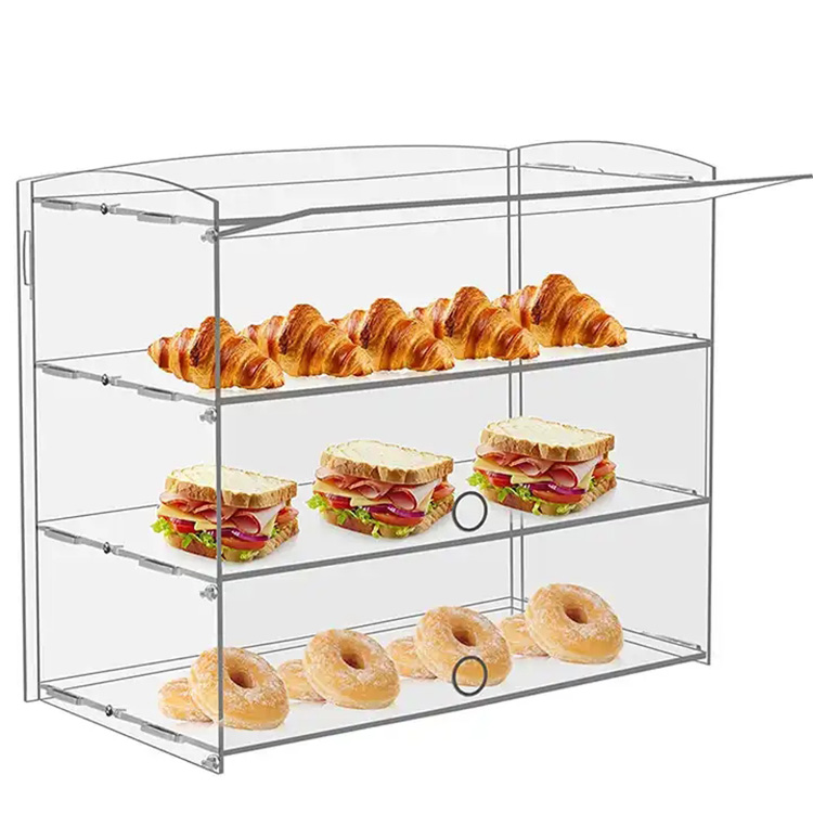 Clear Acrylic Pastry Display Case 3 Tier Clear Acrylic Cake Bakery Display Case With 3 Removable Trays