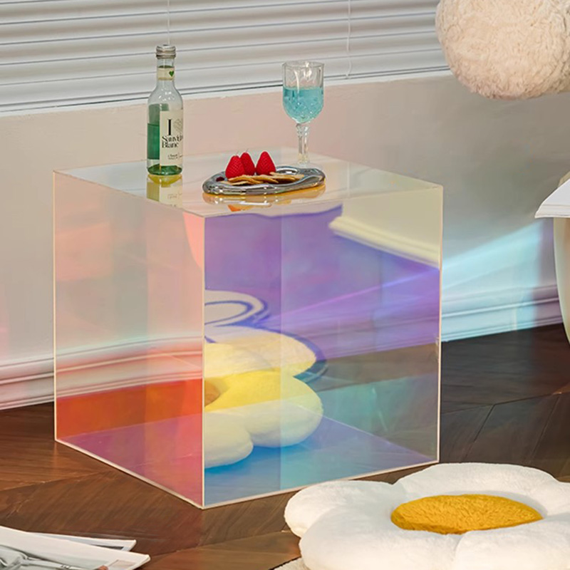 New Design High Quality Iridescent Acrylic Side Table Custom Rainbow Acrylic Coffee Table