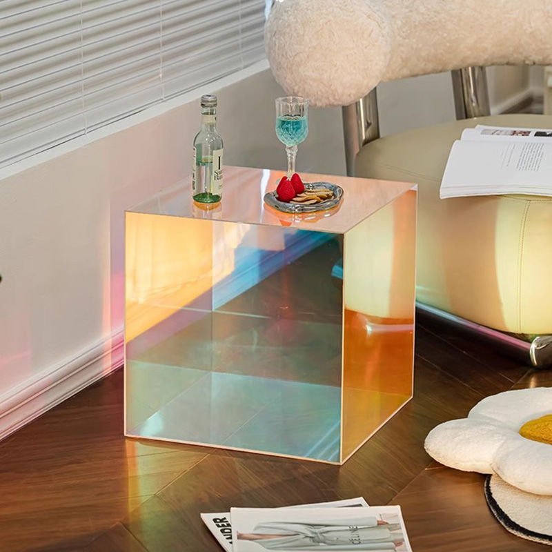 Iridescence Modern Living Room Sofa Side Table Rainbow Fancy Colorful Acrylic Coffee Table