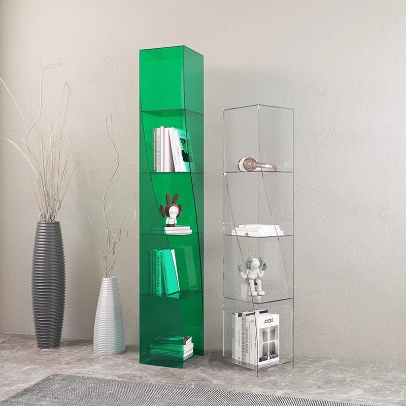 Modern Floor Standing Book Storage Rack Corner Acrylic Bookcase Kids Bookshelf